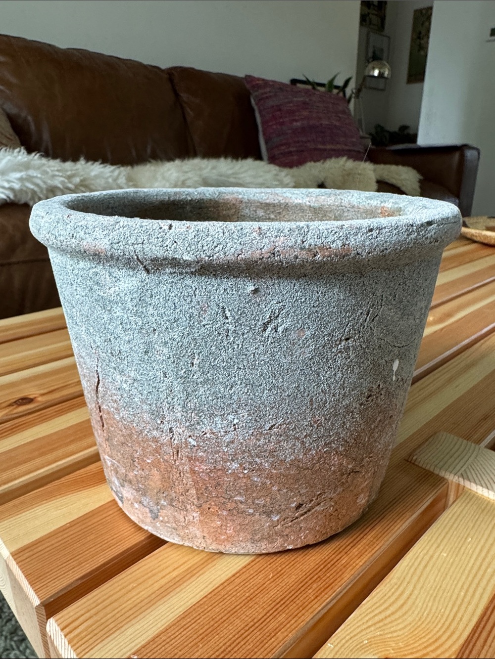 Rustic Terracotta Planter Pot in Gray and Brown
